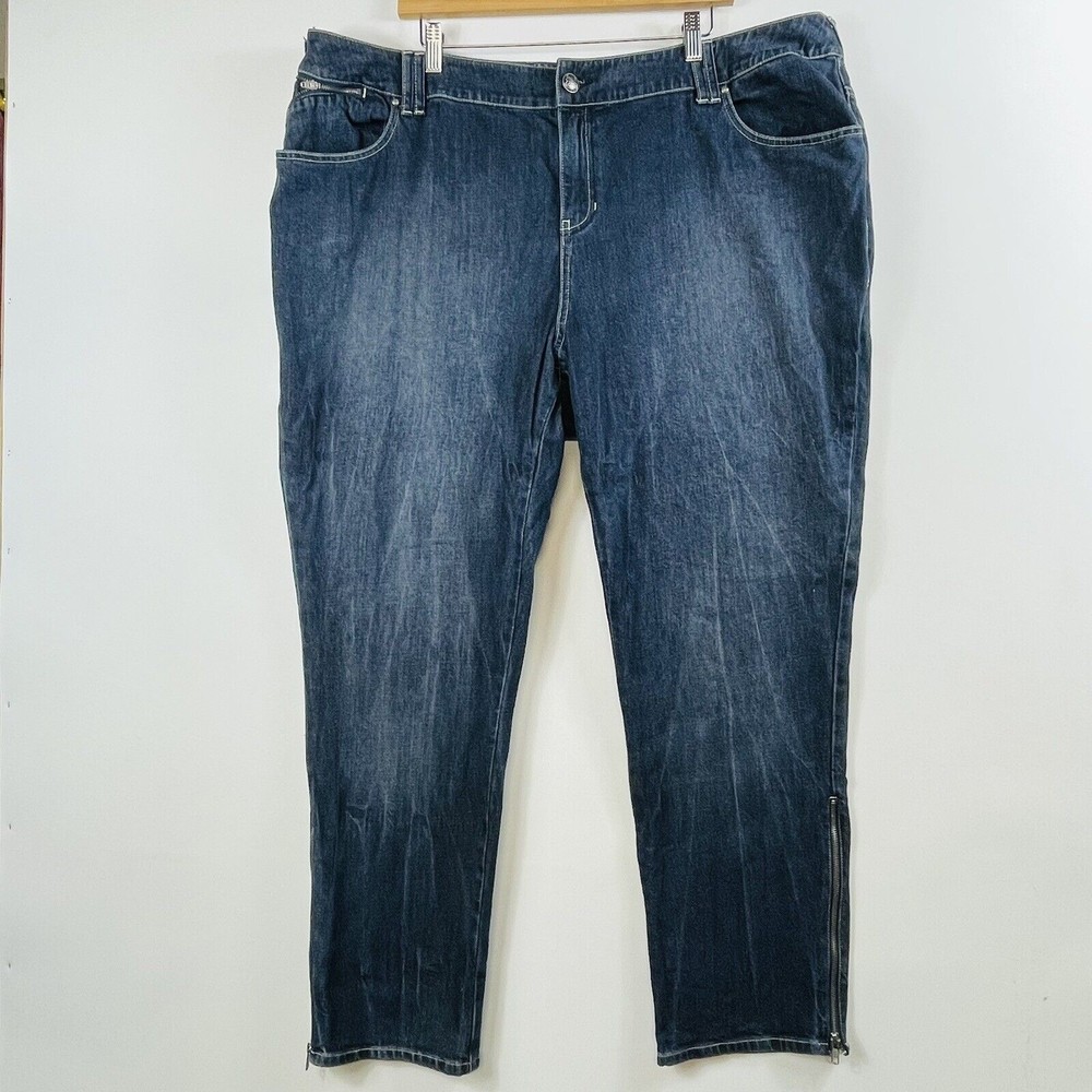 LANE BRYANT Slim Zipper Ankle Dark Wash Ankle Denim Blue Jeans Womens Plus Sz 26